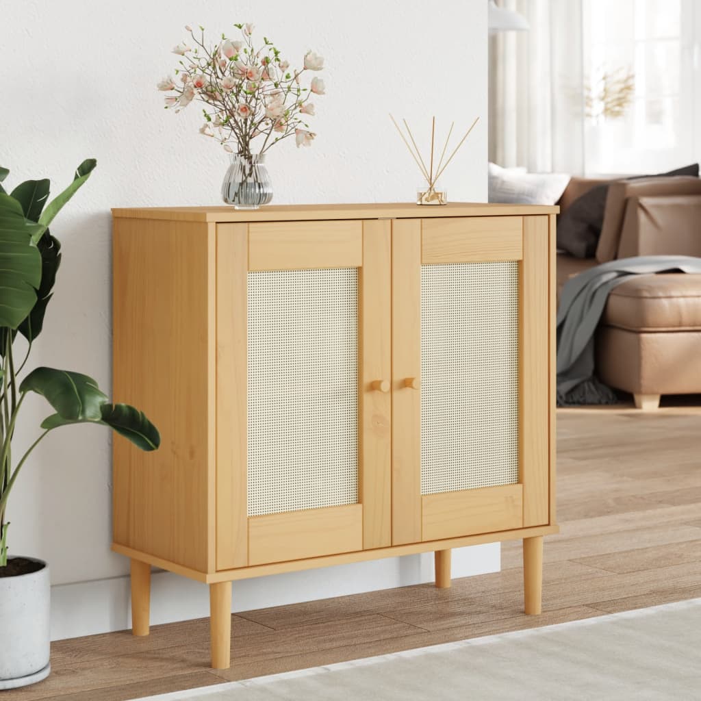 Buffet SENJA aspect rotin marron 80x35x80 cm bois massif de pin - XIOS