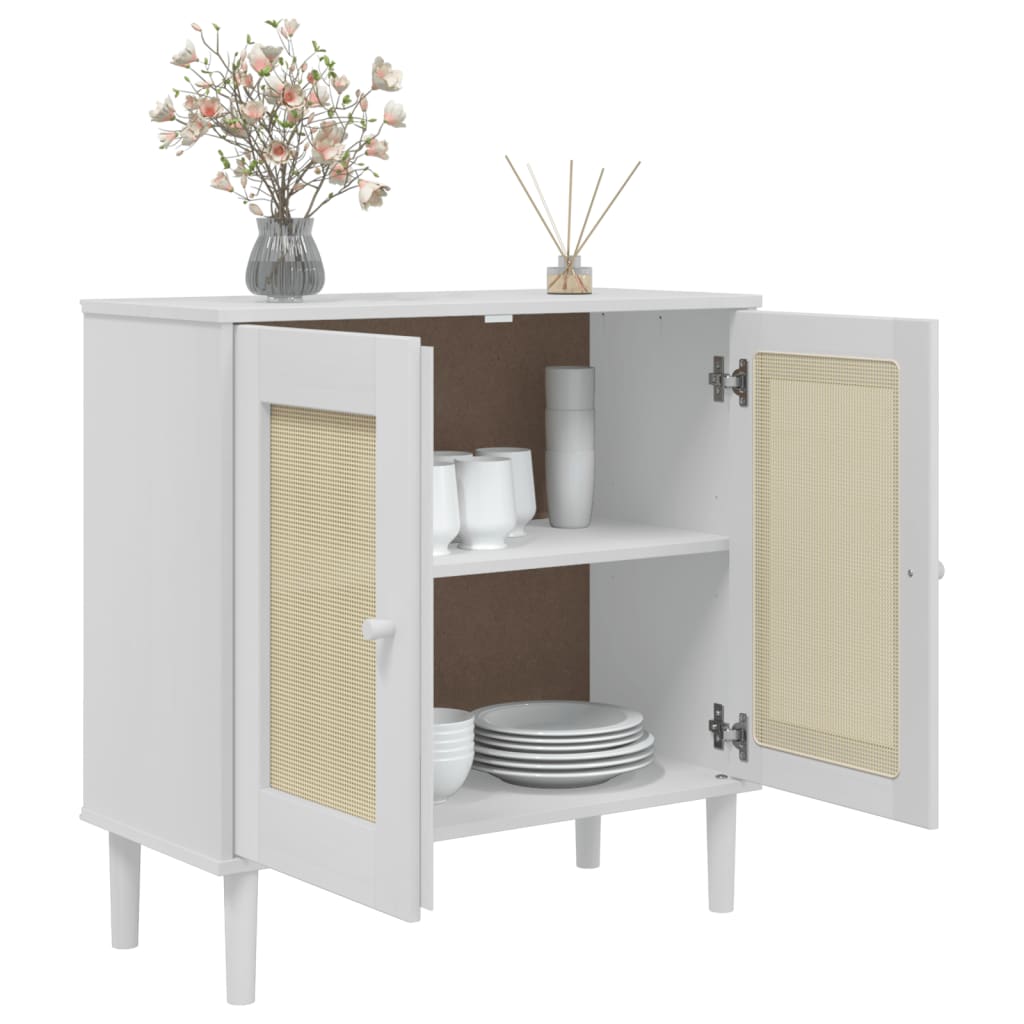 Buffet SENJA aspect rotin blanc 80x35x80 cm bois massif de pin - XIOS