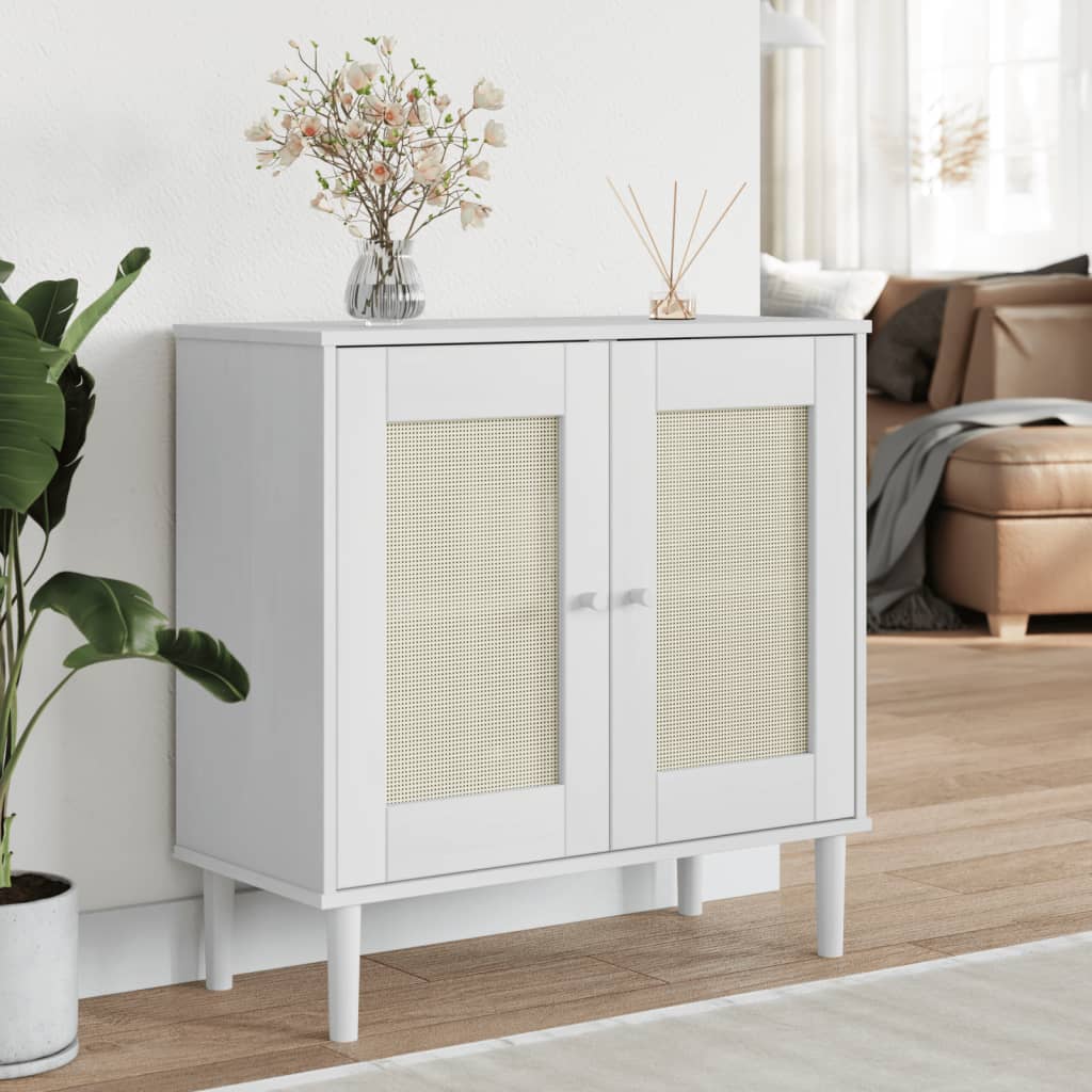 Buffet SENJA aspect rotin blanc 80x35x80 cm bois massif de pin - XIOS