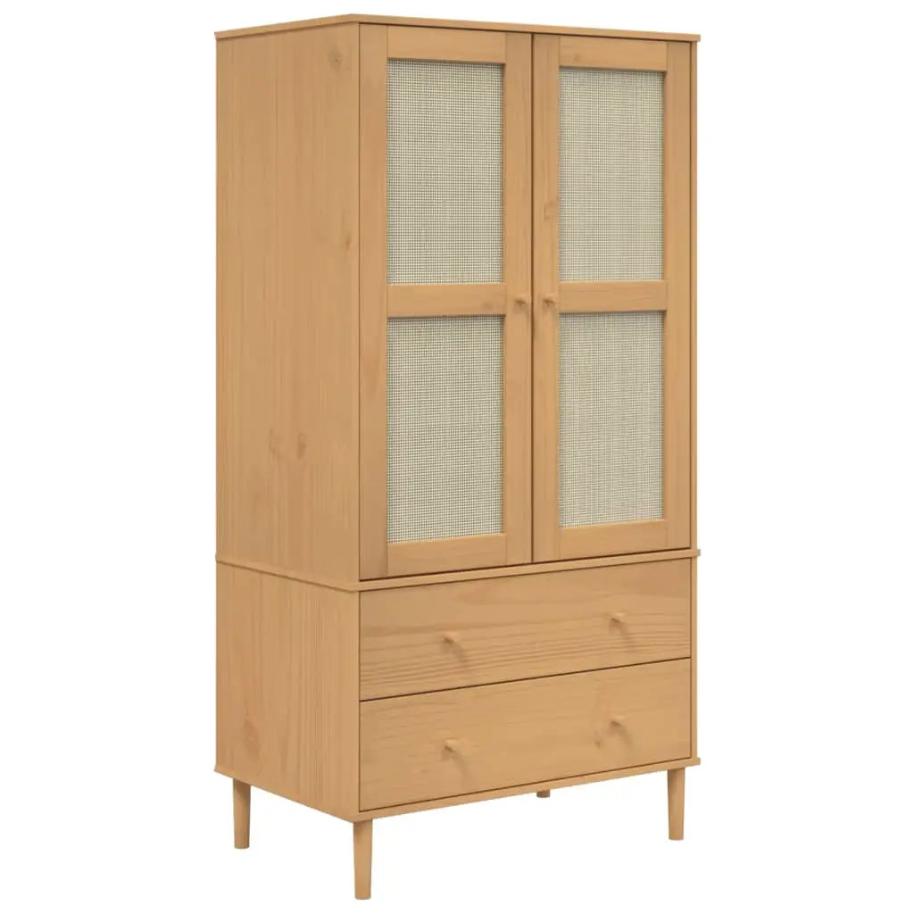 Garde-robe SENJA aspect rotin marron bois massif de pin - XIOS