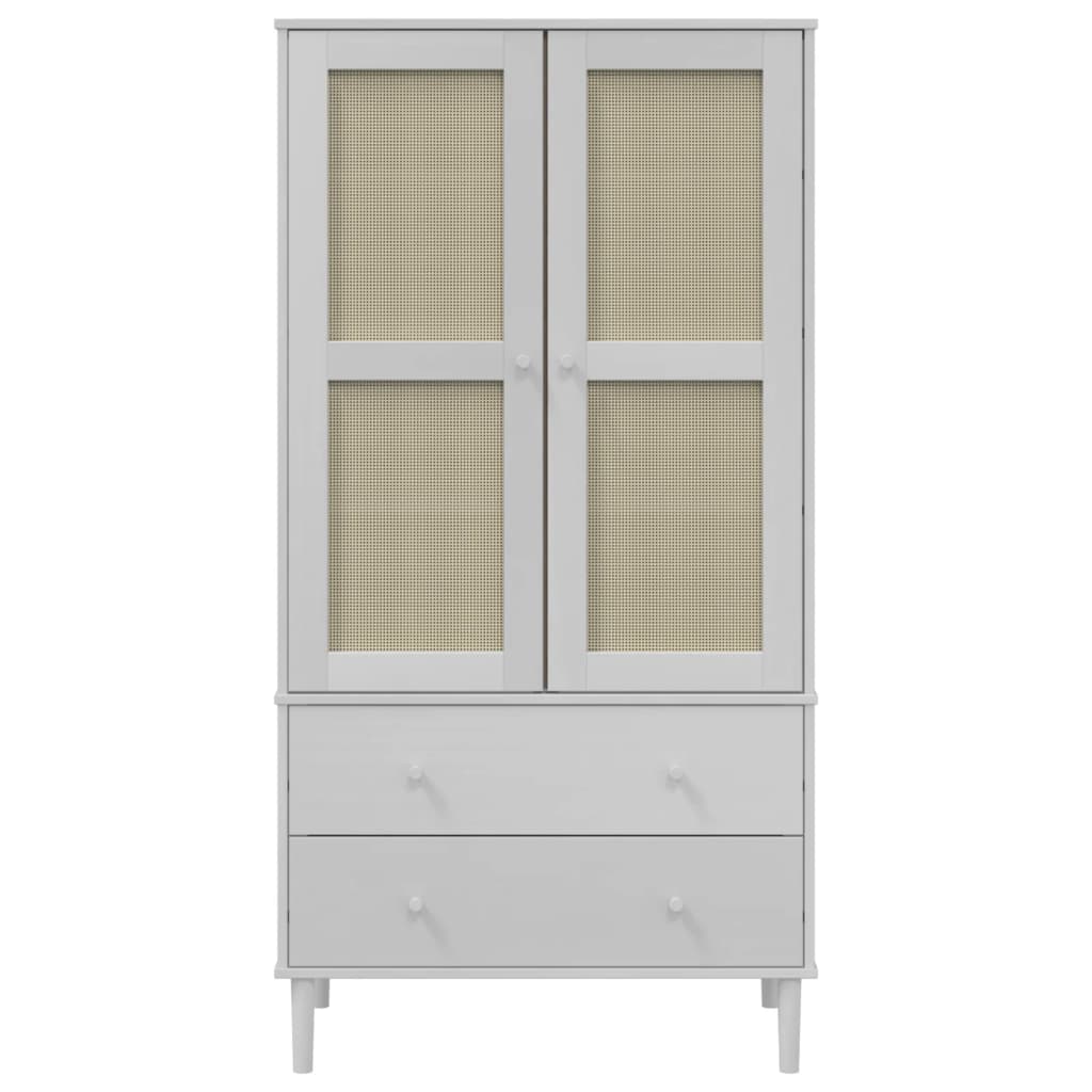 Garde-robe SENJA aspect rotin blanc 90x55x175cm bois massif pin - XIOS