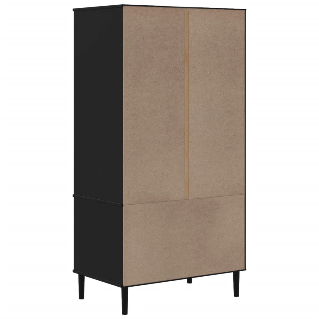 Garde-robe SENJA aspect rotin noir 90x55x175 cm bois massif pin - XIOS