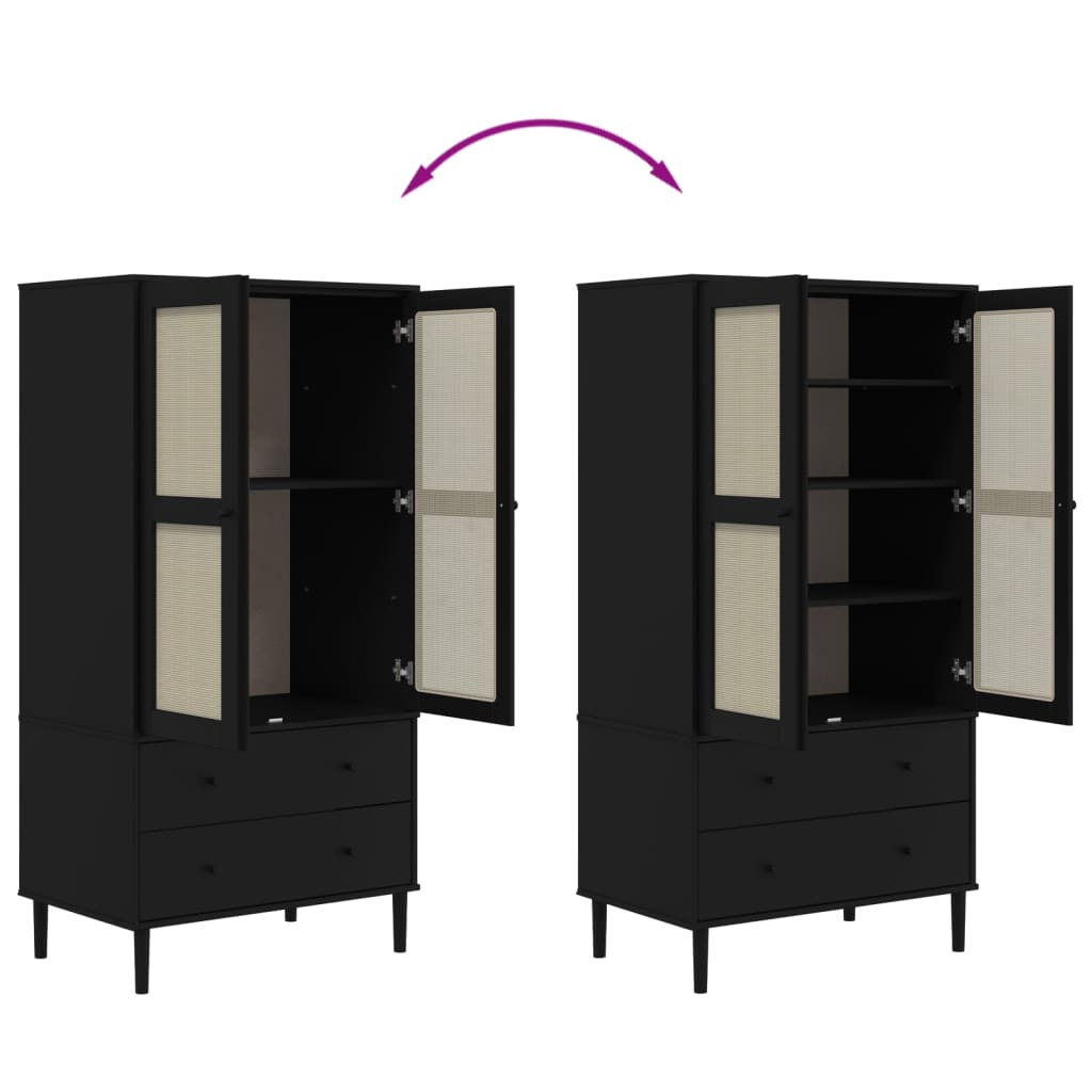 Garde-robe SENJA aspect rotin noir 90x55x175 cm bois massif pin - XIOS