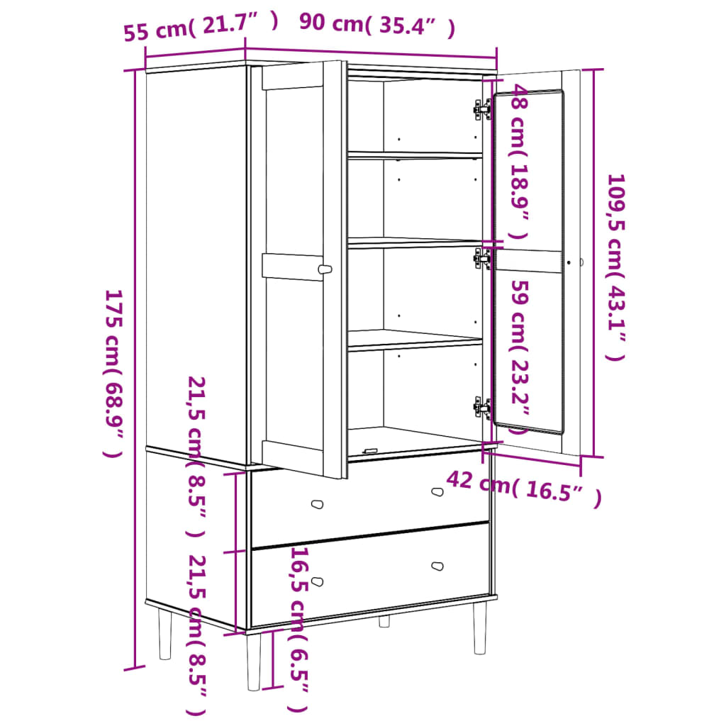 Garde-robe SENJA aspect rotin noir 90x55x175 cm bois massif pin - XIOS