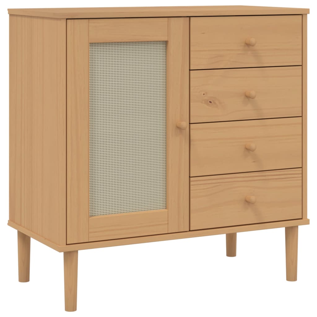 Buffet SENJA aspect rotin marron 80x40x80 cm bois massif de pin - XIOS