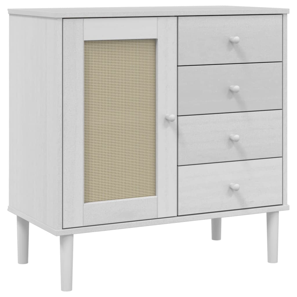 Buffet SENJA aspect rotin blanc 80x40x80 cm bois massif de pin - XIOS