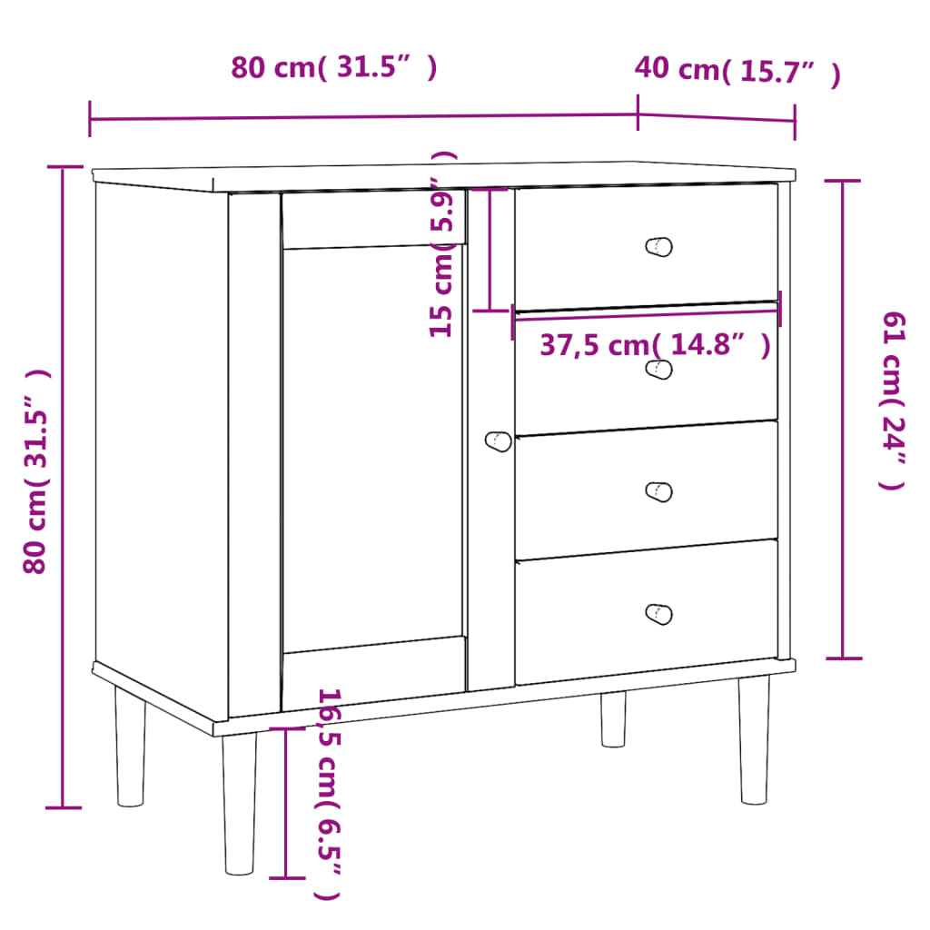 Buffet SENJA aspect rotin blanc 80x40x80 cm bois massif de pin - XIOS