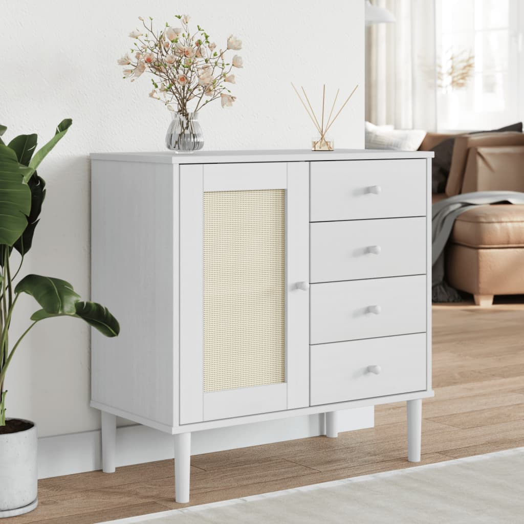 Buffet SENJA aspect rotin blanc 80x40x80 cm bois massif de pin - XIOS