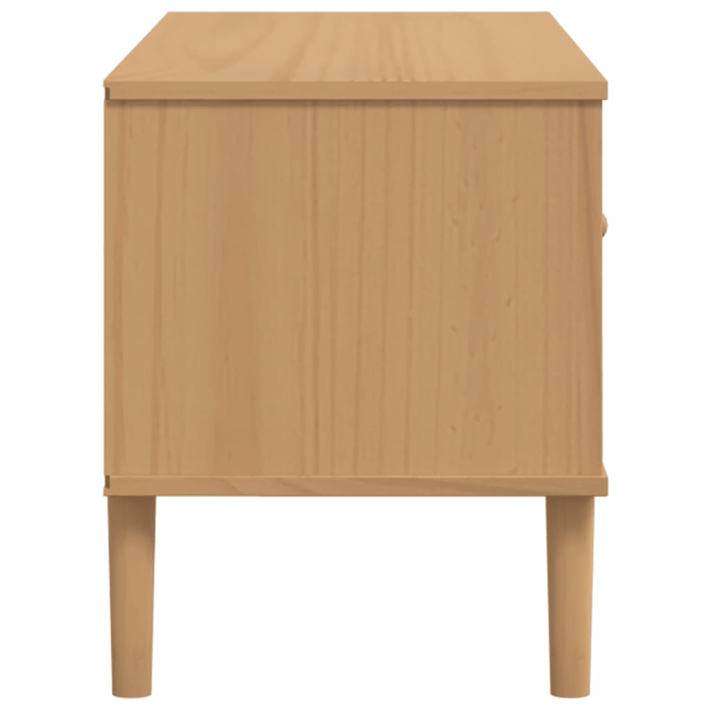 Meuble TV SENJA aspect rotin marron 106x40x49cm bois massif pin - XIOS