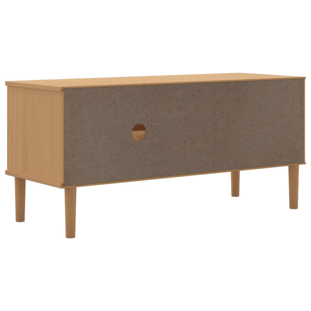 Meuble TV SENJA aspect rotin marron 106x40x49cm bois massif pin - XIOS