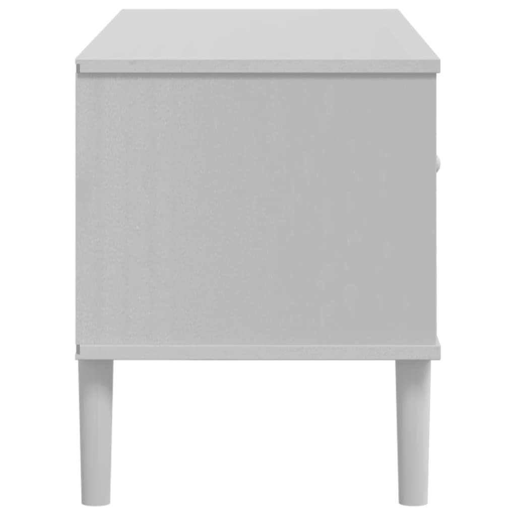 Meuble TV SENJA aspect rotin blanc 106x40x49cm bois massif pin - XIOS