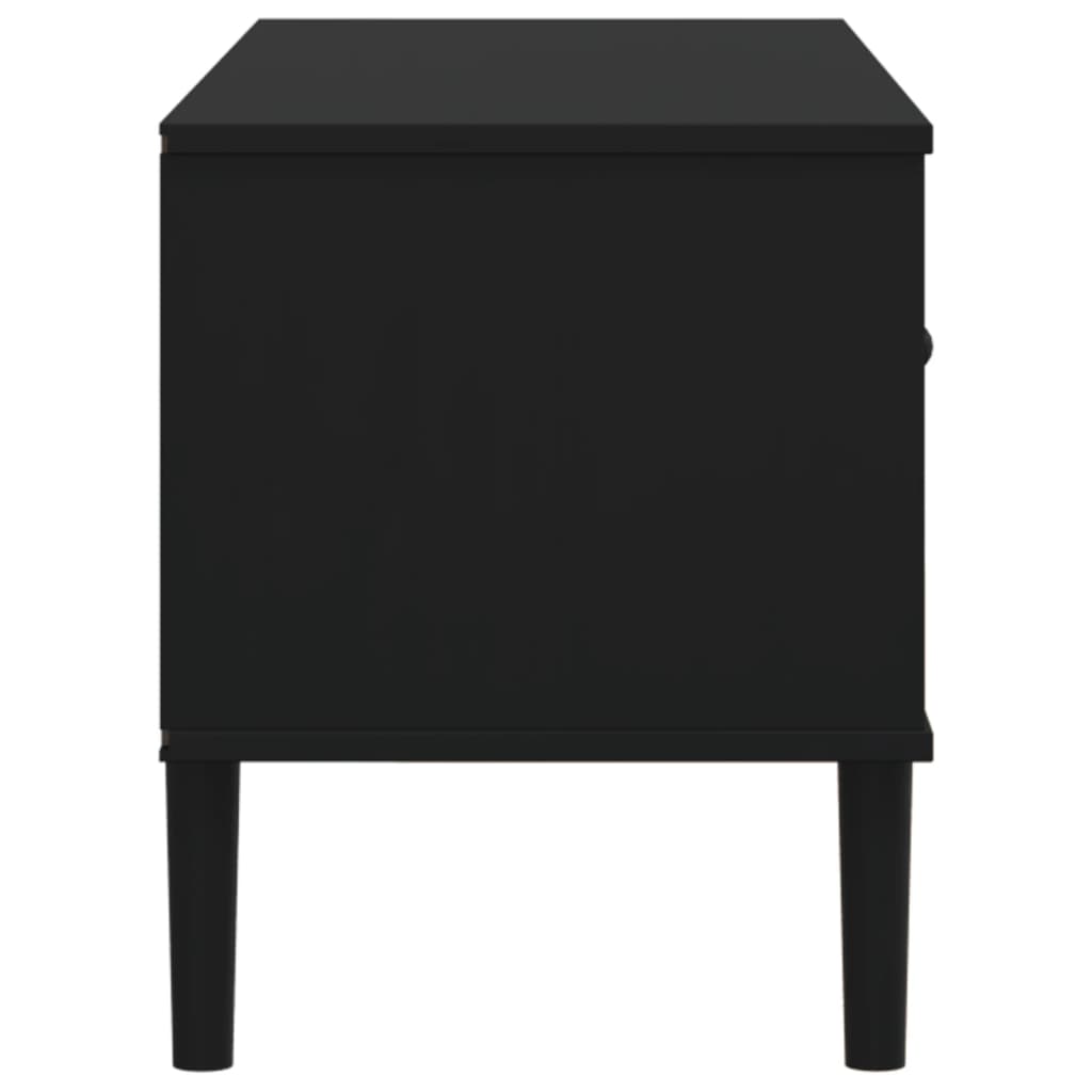 Meuble TV SENJA aspect rotin noir 106x40x49cm bois massif pin - XIOS