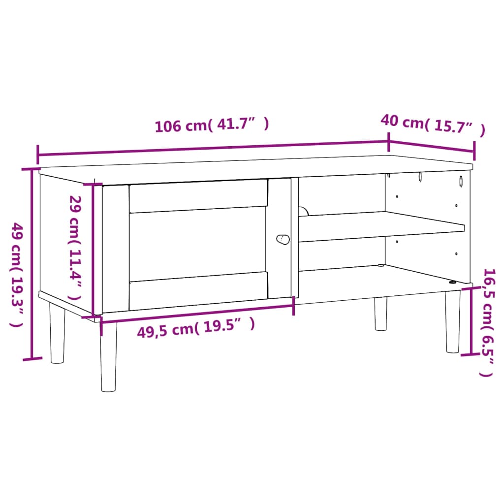 Meuble TV SENJA aspect rotin noir 106x40x49cm bois massif pin - XIOS