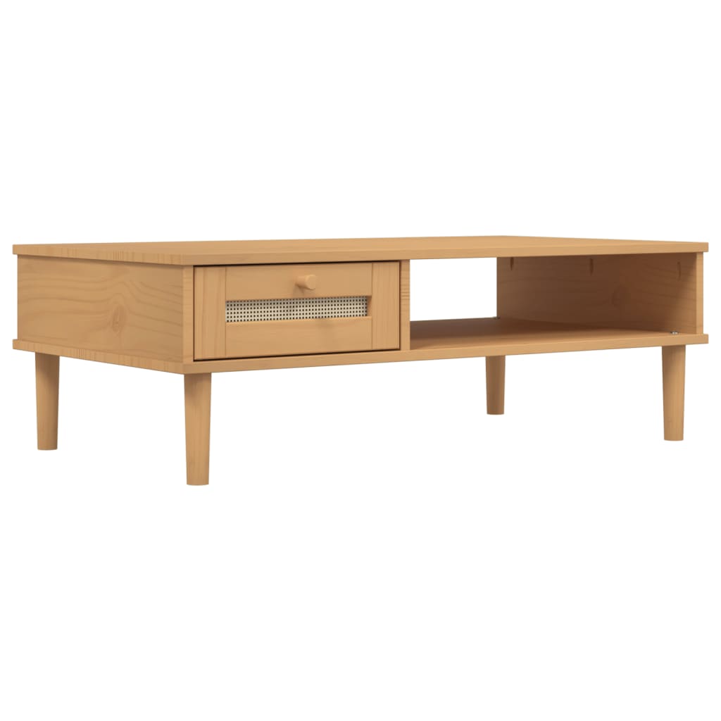 Table basse SENJA aspect rotin marron 100x55x33 cm bois massif - XIOS