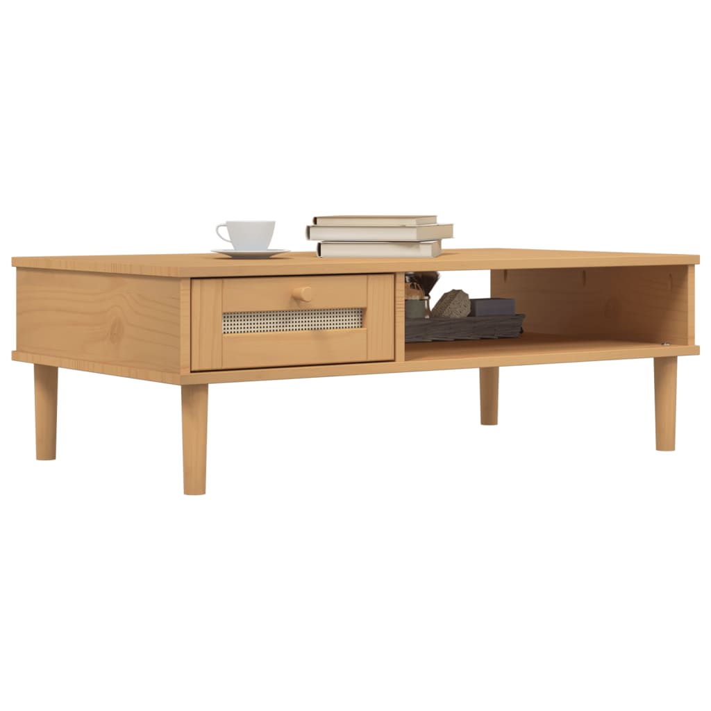 Table basse SENJA aspect rotin marron 100x55x33 cm bois massif - XIOS