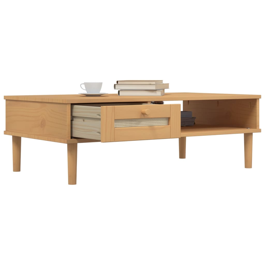 Table basse SENJA aspect rotin marron 100x55x33 cm bois massif - XIOS