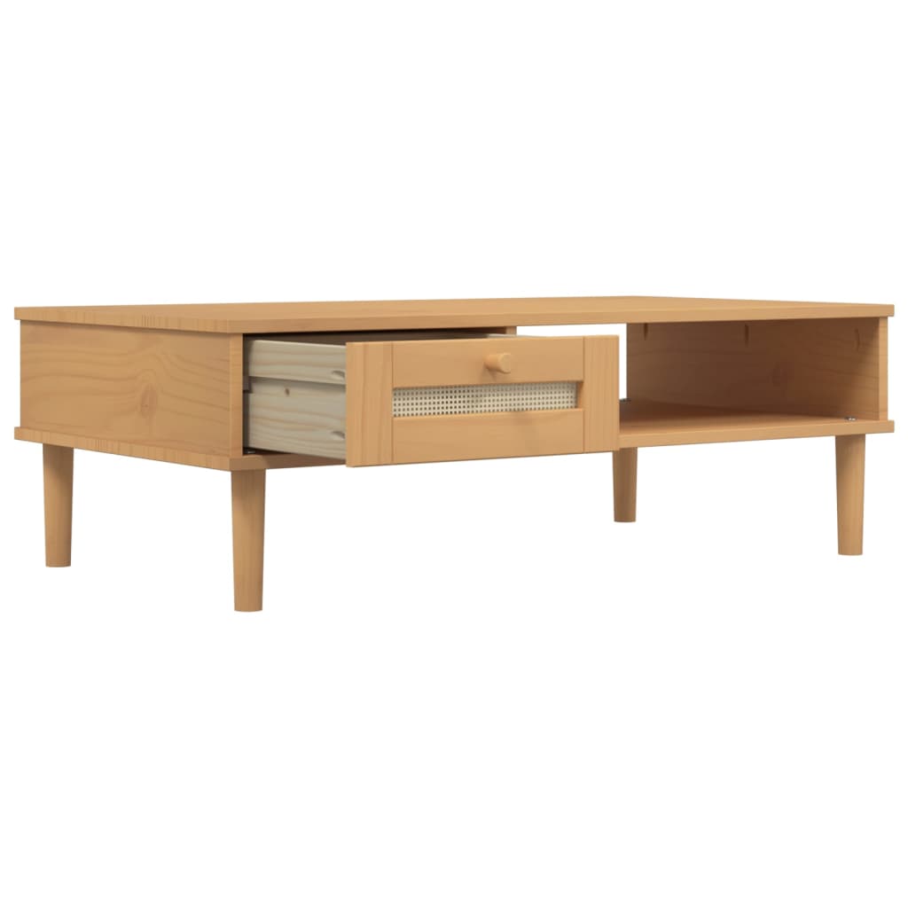 Table basse SENJA aspect rotin marron 100x55x33 cm bois massif - XIOS