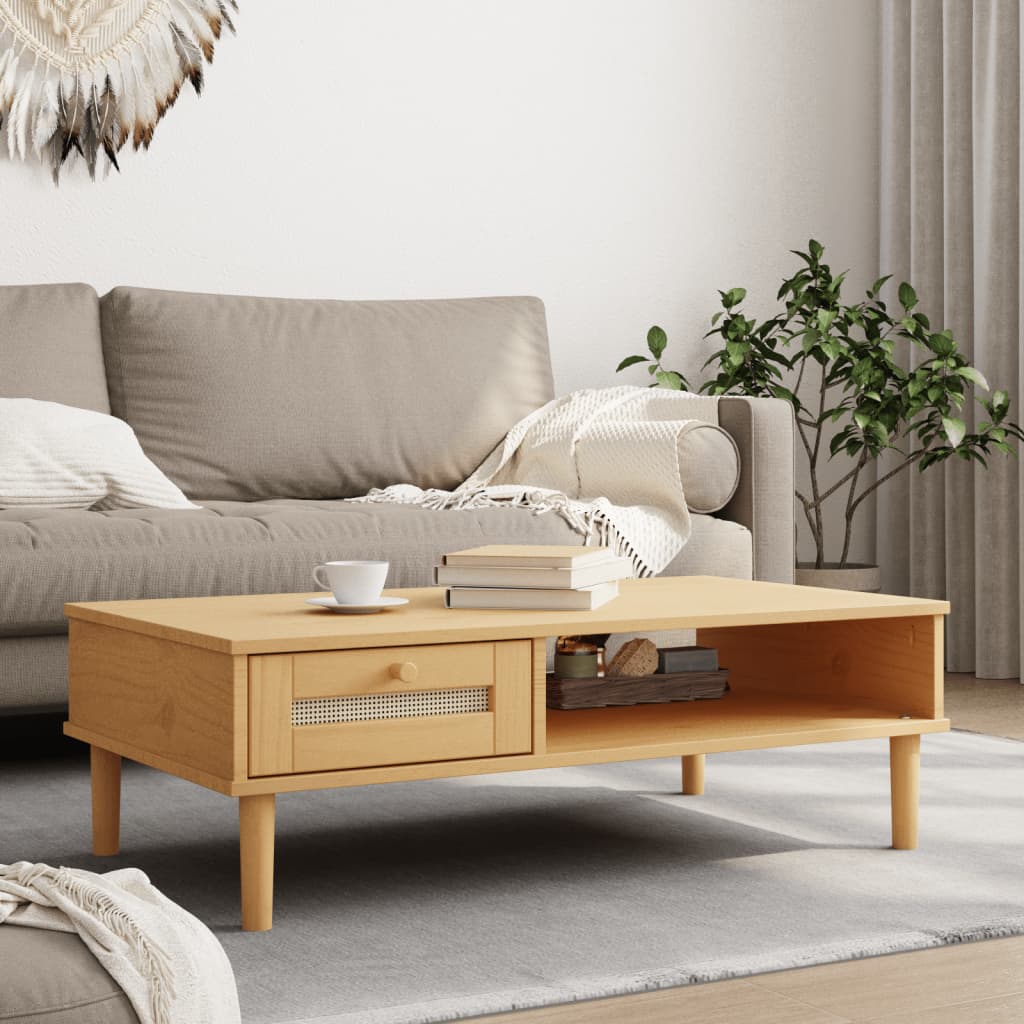 Table basse SENJA aspect rotin marron 100x55x33 cm bois massif - XIOS