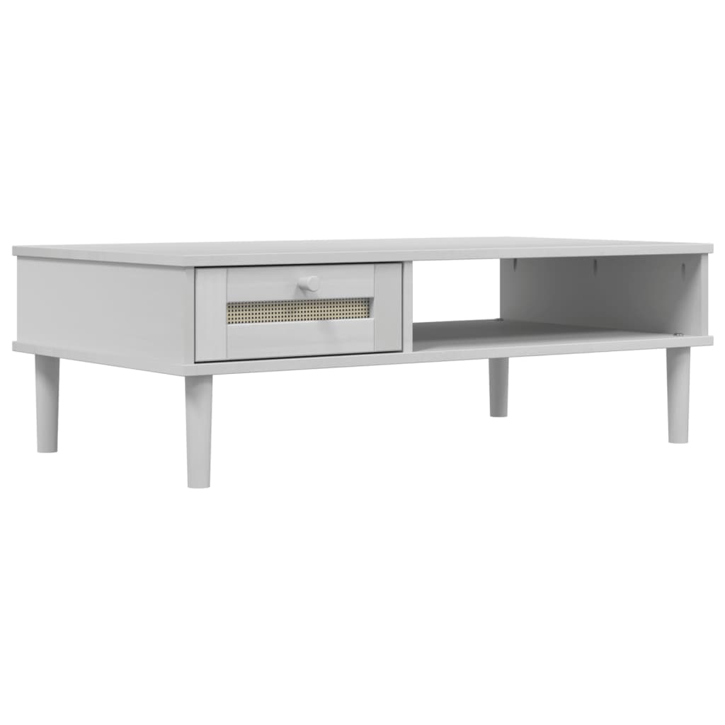 Table basse SENJA aspect rotin blanc 100x55x33 cm bois massif - XIOS