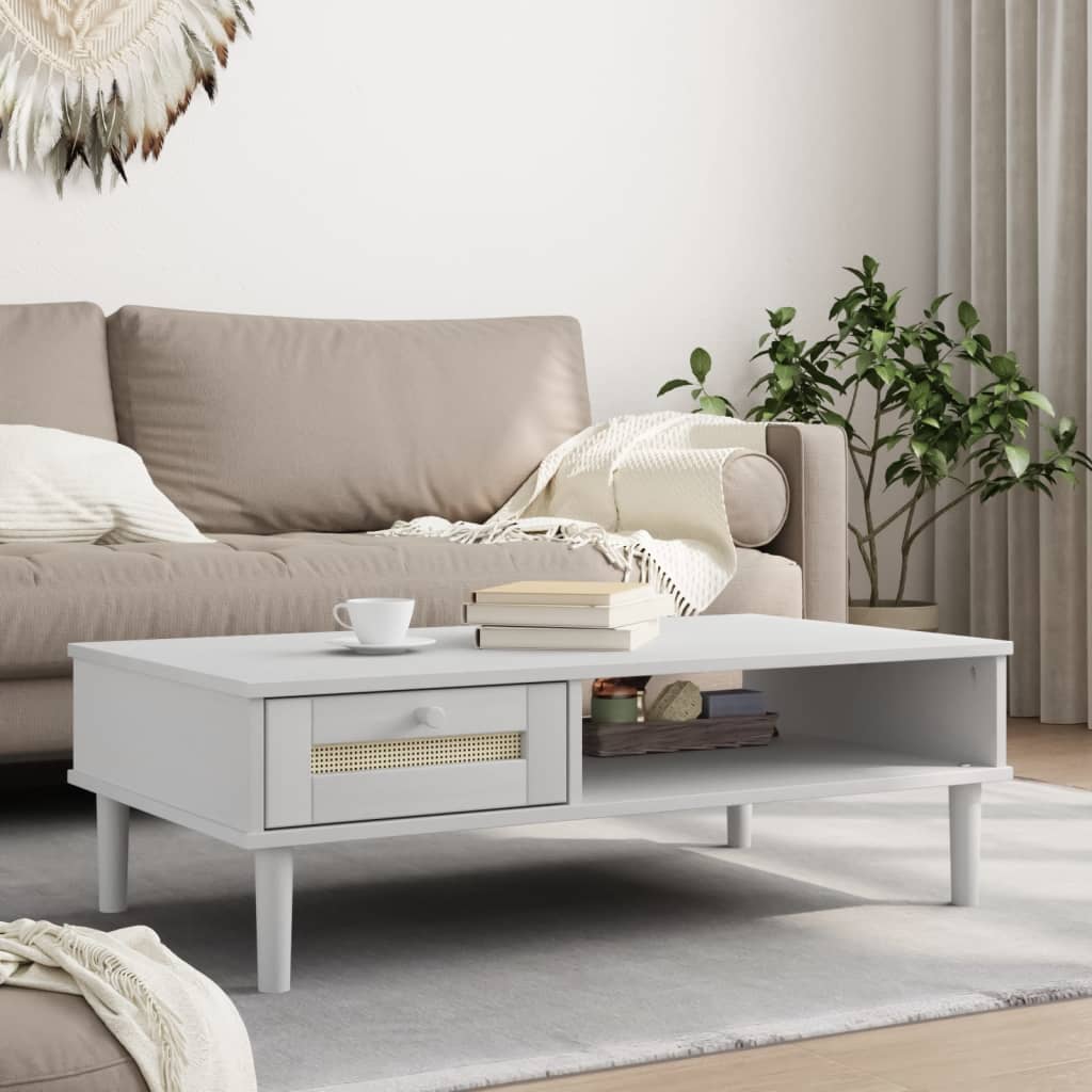 Table basse SENJA aspect rotin blanc 100x55x33 cm bois massif - XIOS