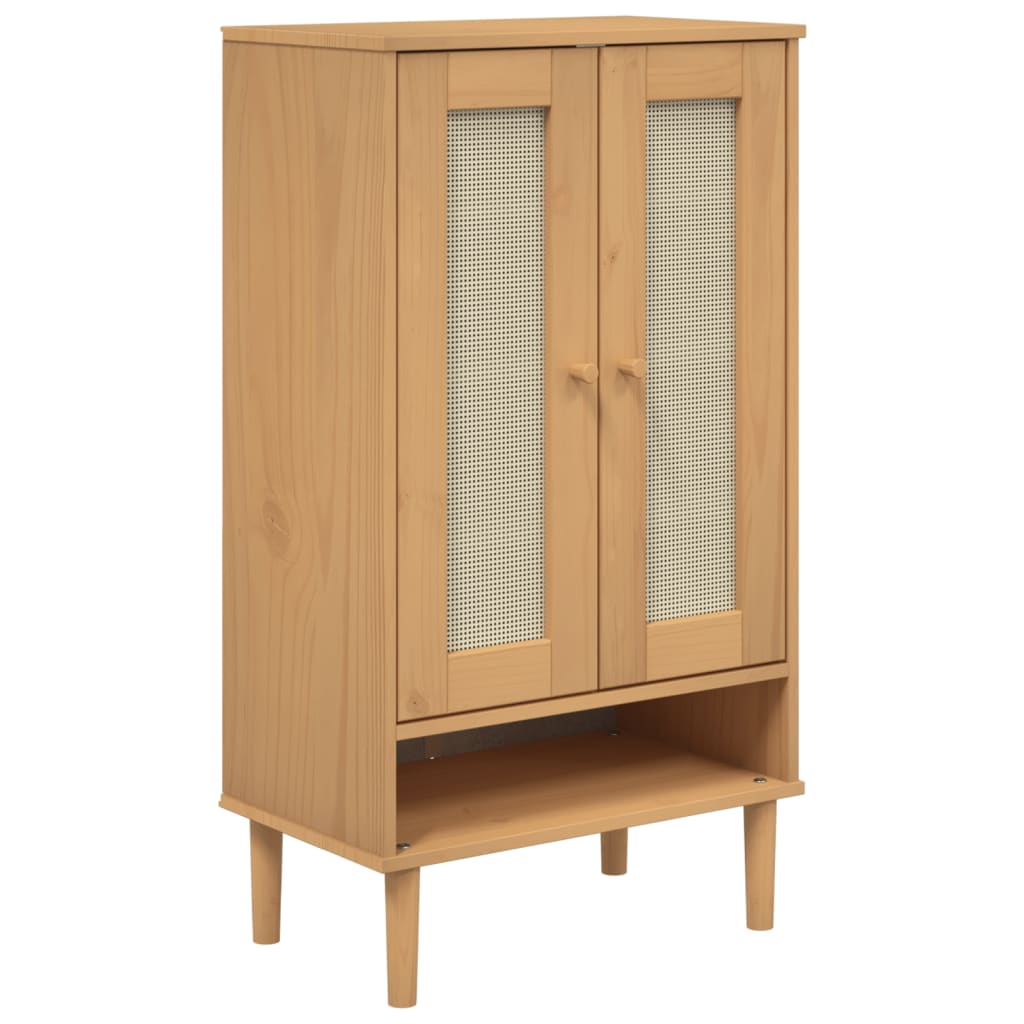 Armoire à chaussures SENJA aspect rotin marron bois massif - XIOS