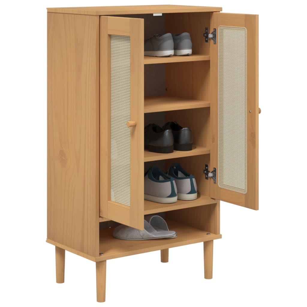 Armoire à chaussures SENJA aspect rotin marron bois massif - XIOS