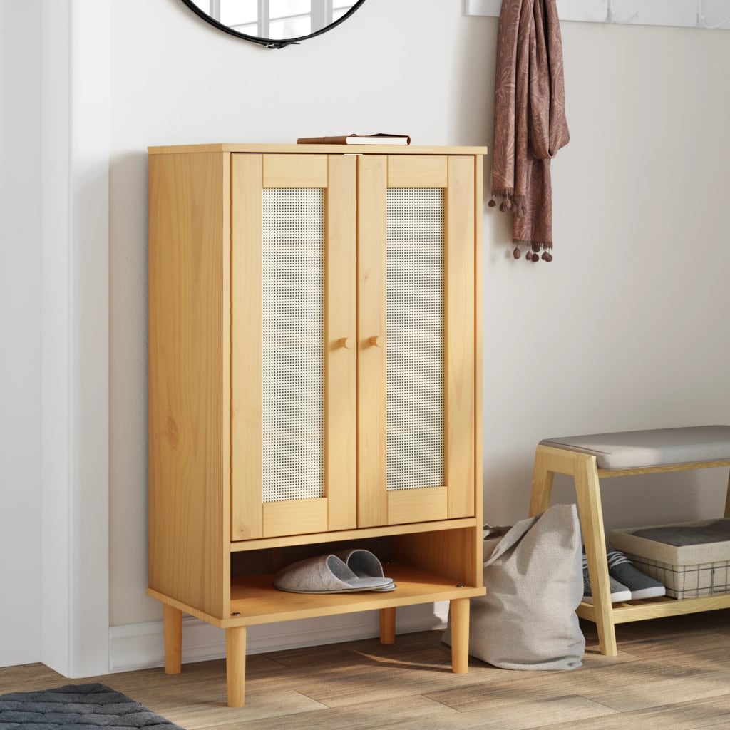 Armoire à chaussures SENJA aspect rotin marron bois massif - XIOS