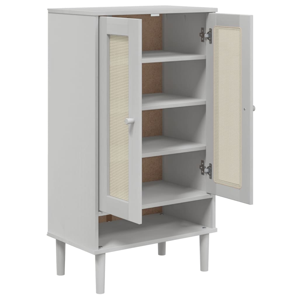 Armoire à chaussures SENJA aspect rotin blanc bois massif - XIOS