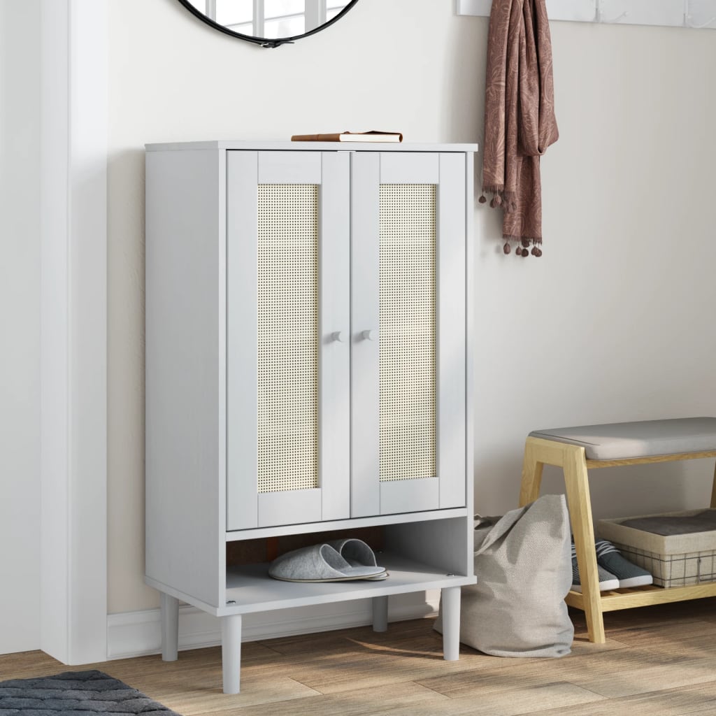 Armoire à chaussures SENJA aspect rotin blanc bois massif - XIOS