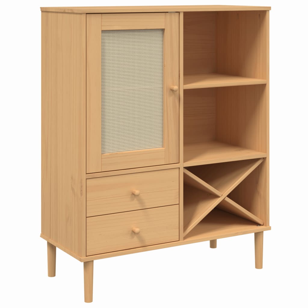 Buffet SENJA aspect rotin marron 90x40x112cm bois massif de pin - XIOS