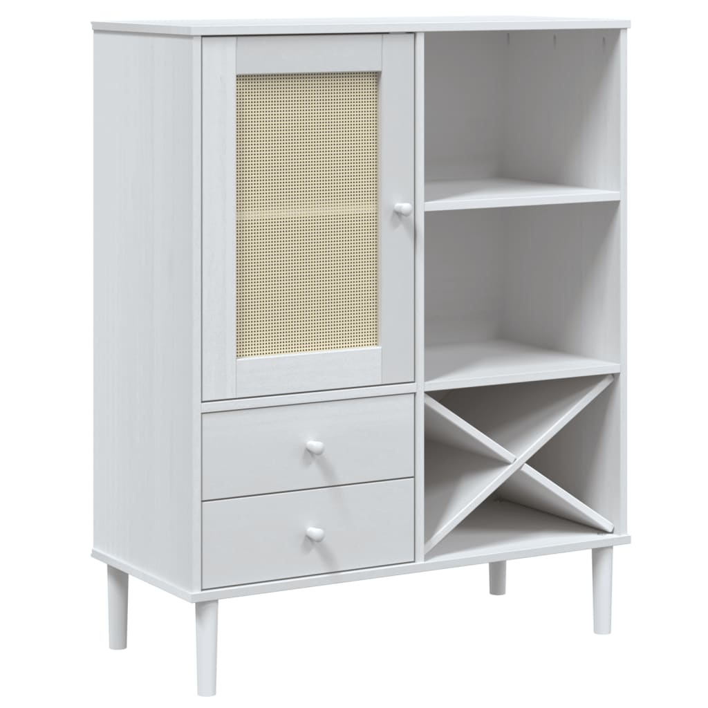 Buffet SENJA aspect rotin blanc 90x40x112cm bois massif de pin - XIOS