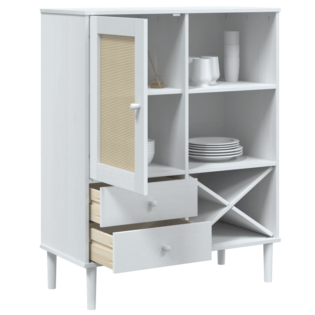 Buffet SENJA aspect rotin blanc 90x40x112cm bois massif de pin - XIOS