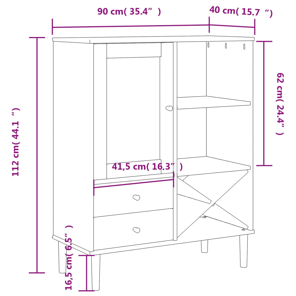 Buffet SENJA aspect rotin blanc 90x40x112cm bois massif de pin - XIOS