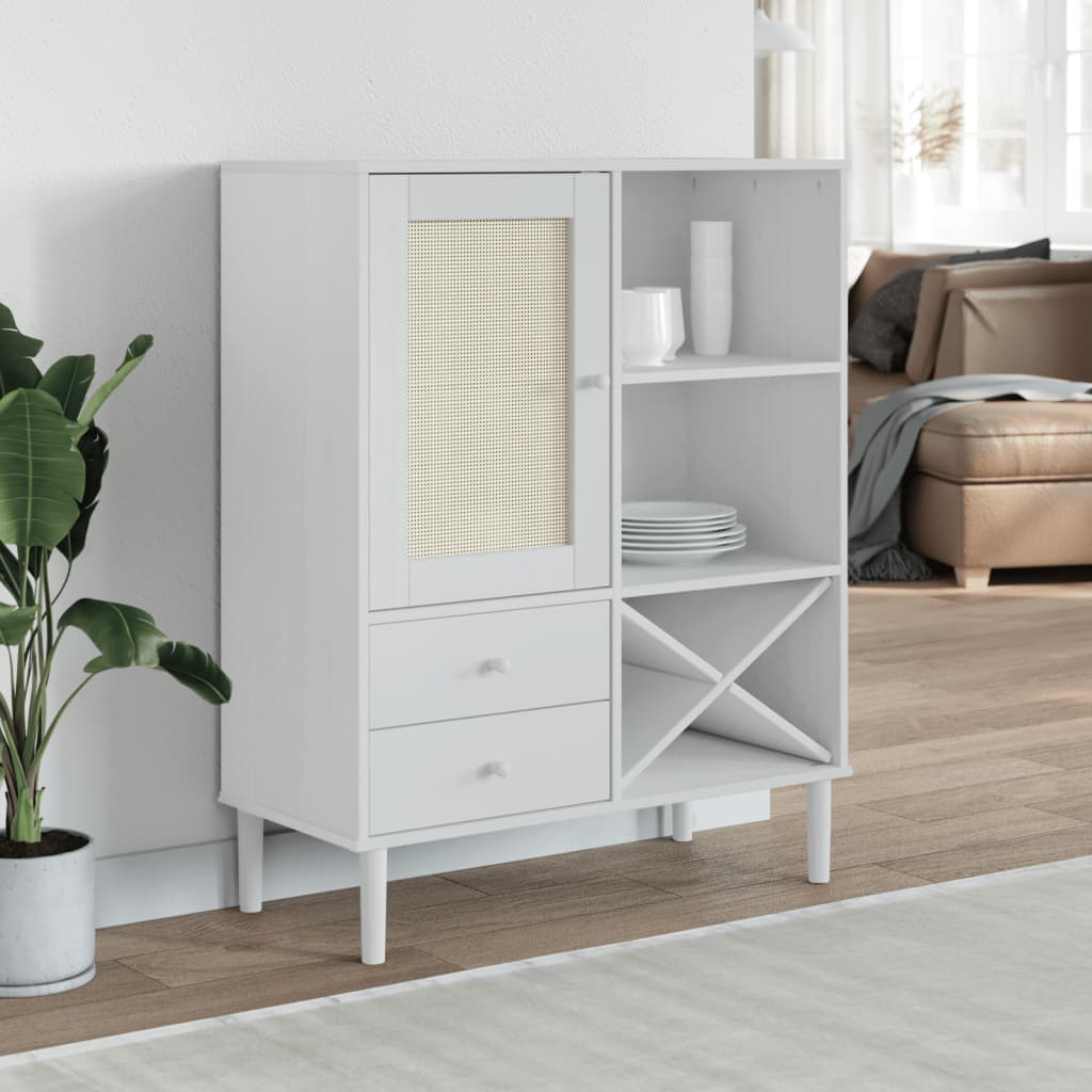 Buffet SENJA aspect rotin blanc 90x40x112cm bois massif de pin - XIOS