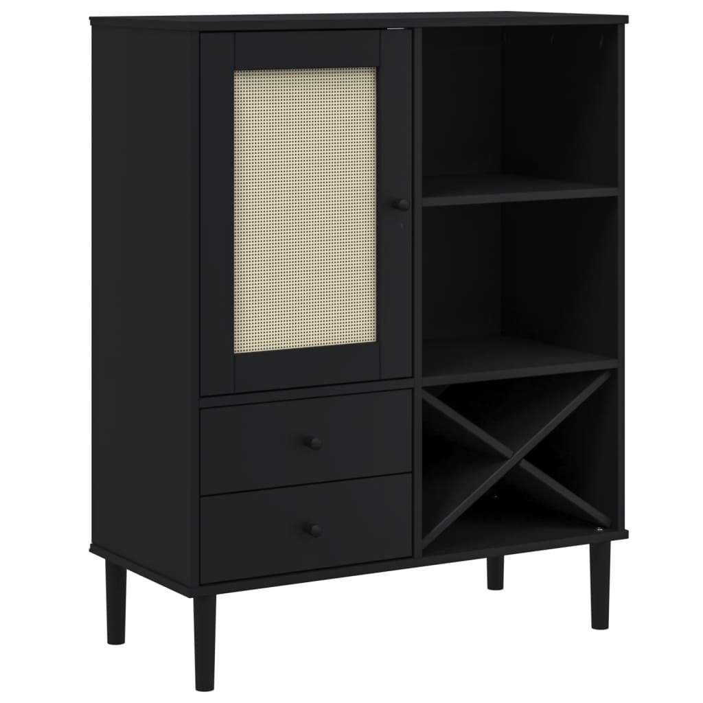 Buffet SENJA aspect rotin noir 90x40x112cm bois massif de pin - XIOS