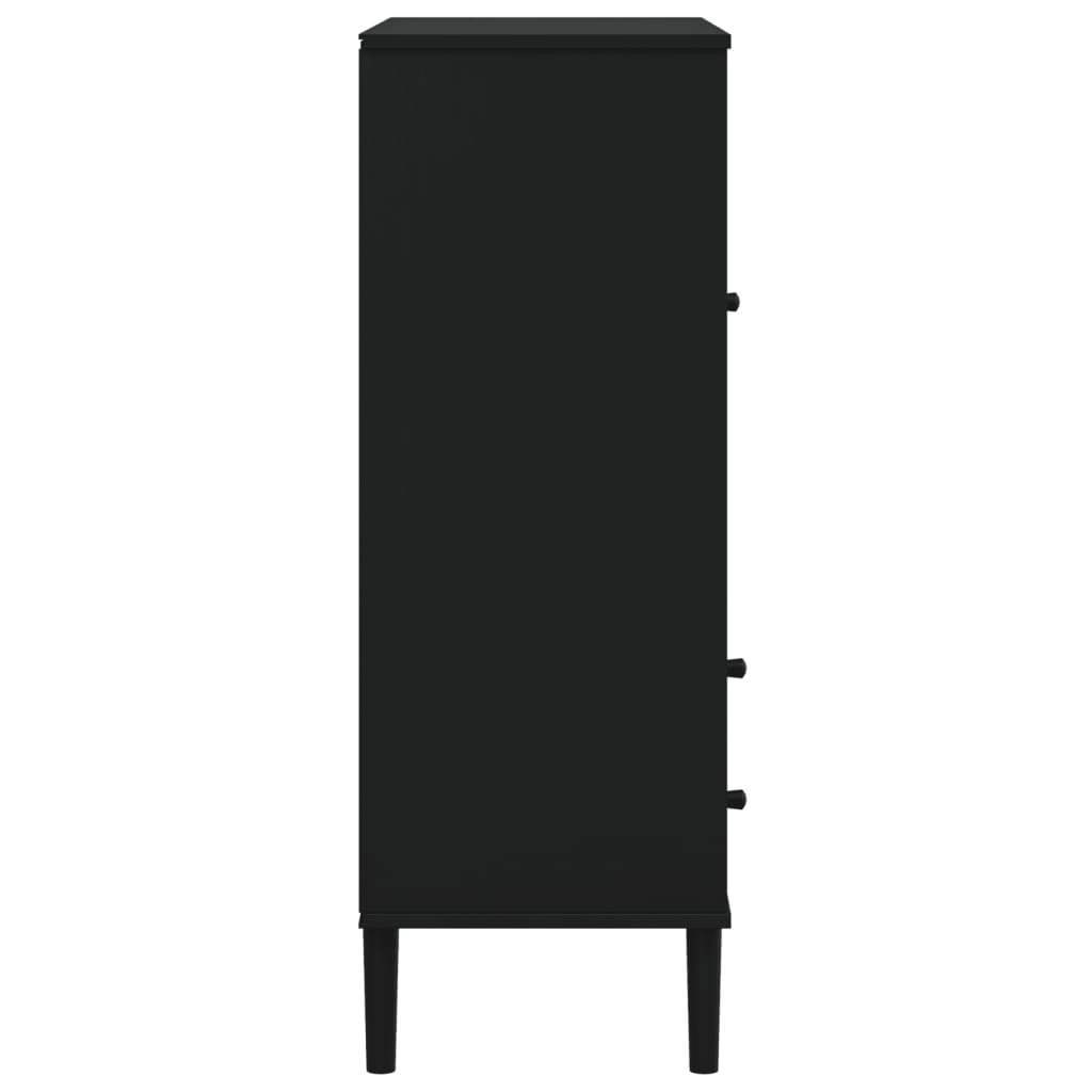 Buffet SENJA aspect rotin noir 90x40x112cm bois massif de pin - XIOS