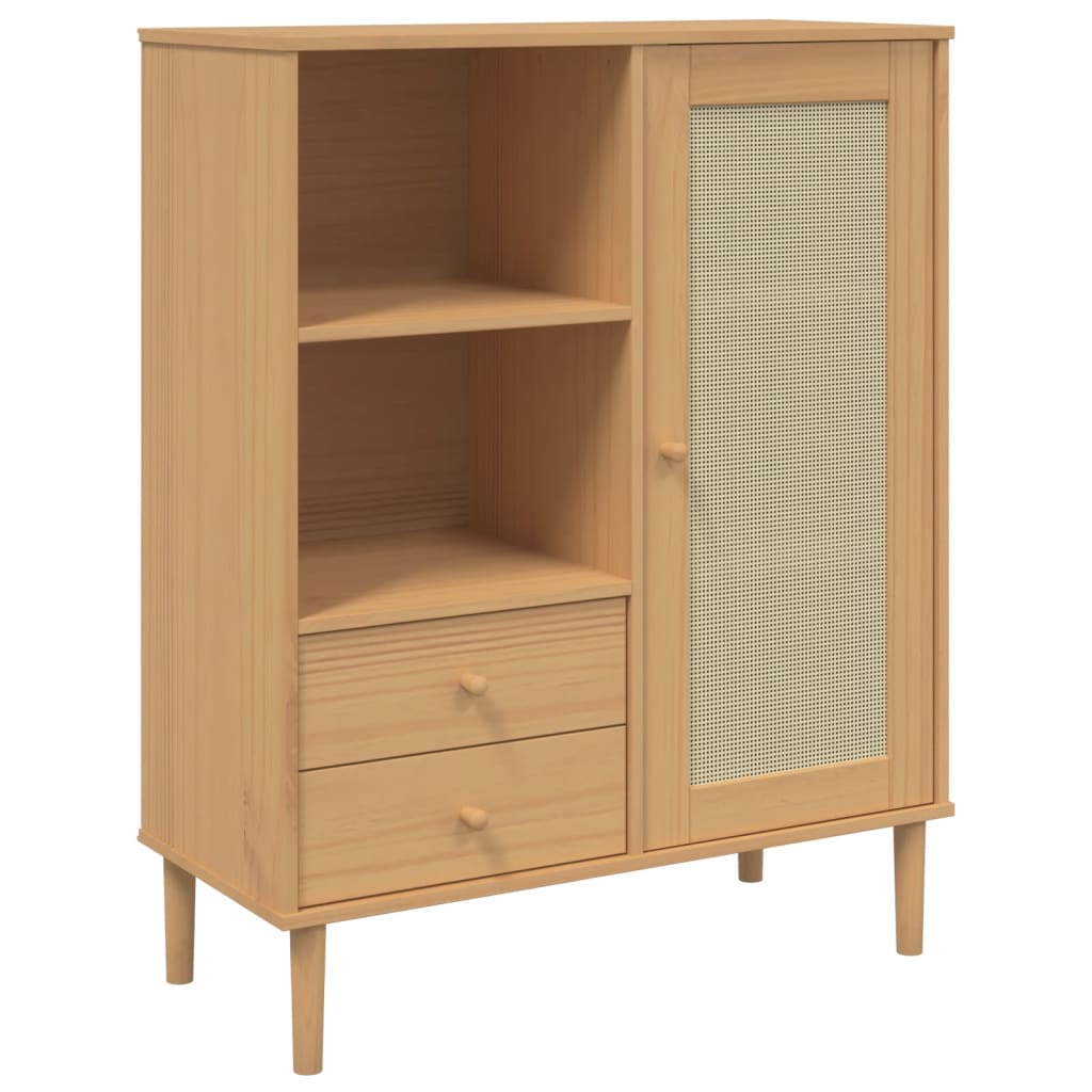 Buffet SENJA aspect rotin marron 90x40x112cm bois massif de pin - XIOS