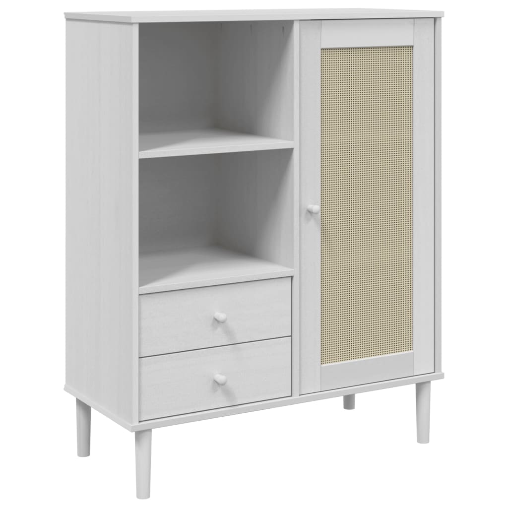 Buffet SENJA aspect rotin blanc 90x40x112cm bois massif de pin - XIOS