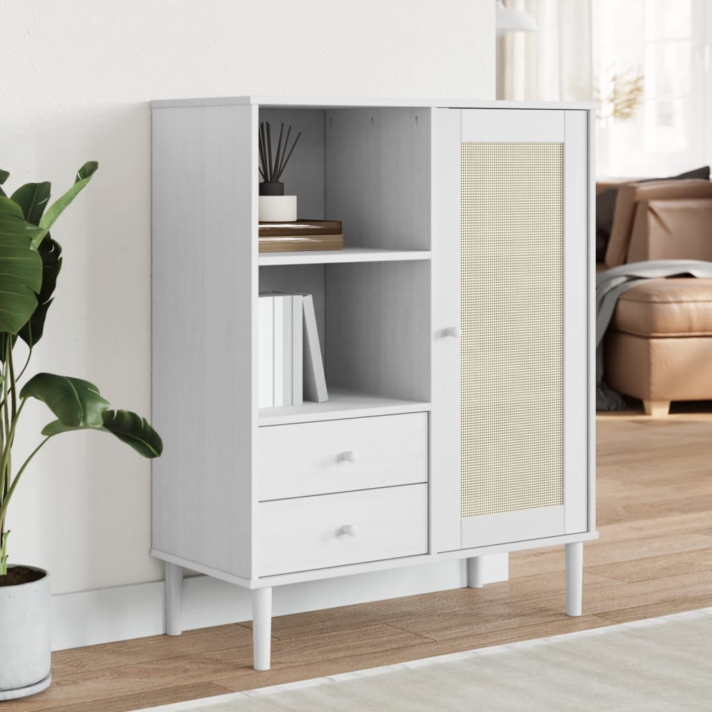 Buffet SENJA aspect rotin blanc 90x40x112cm bois massif de pin - XIOS