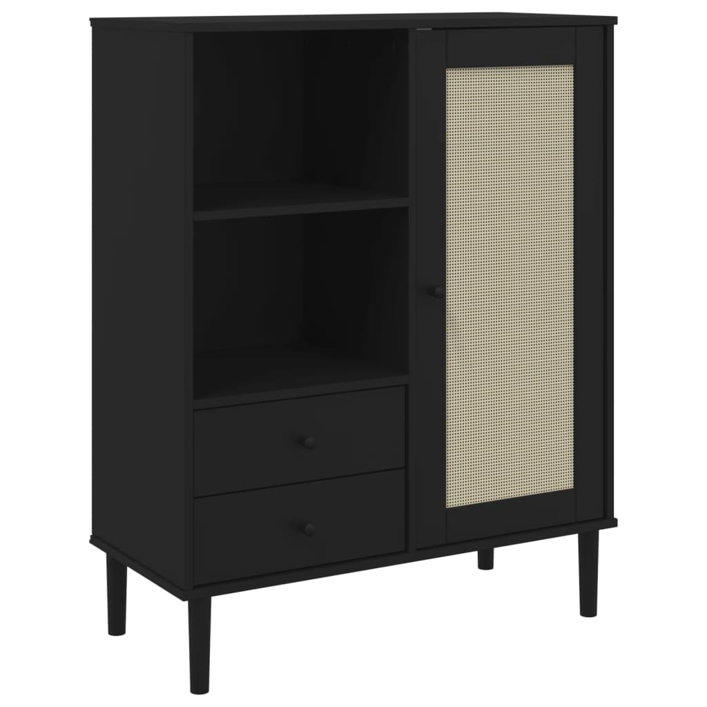 Buffet SENJA aspect rotin noir 90x40x112cm bois massif de pin - XIOS