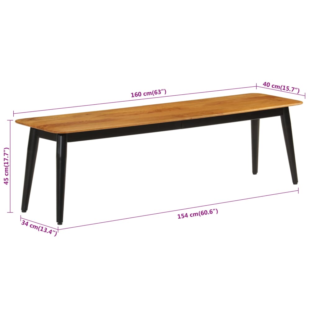 Banc 160x40x45 cm bois massif de manguier et fer - XIOS