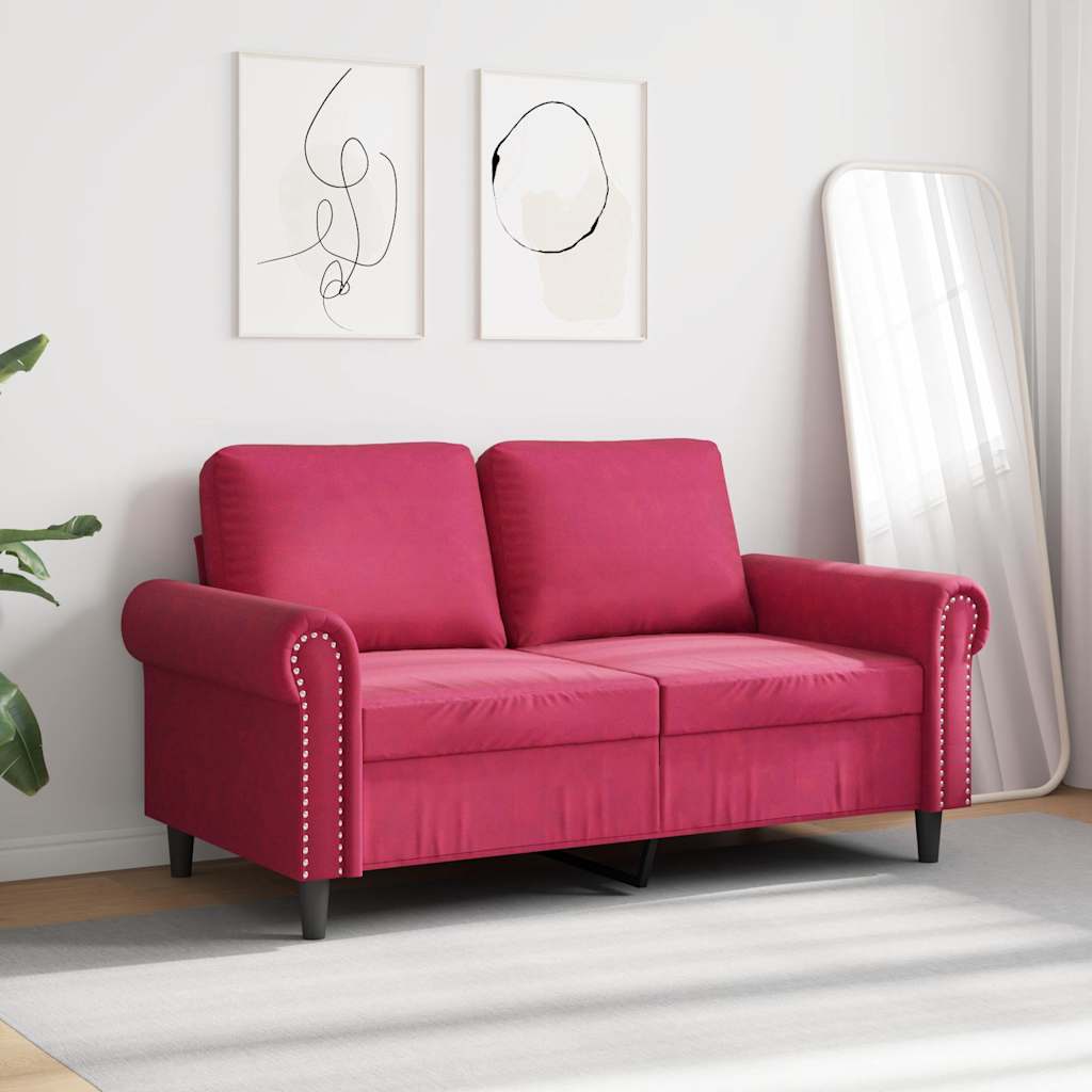 Canapé à 2 places Rouge bordeaux 120 cm Velours - XIOS