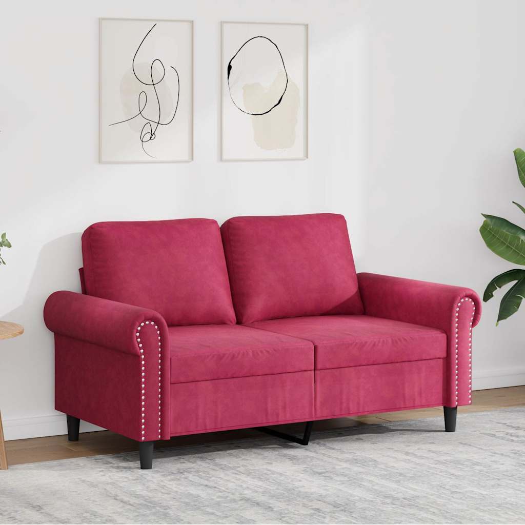 Canapé à 2 places Rouge bordeaux 120 cm Velours - XIOS