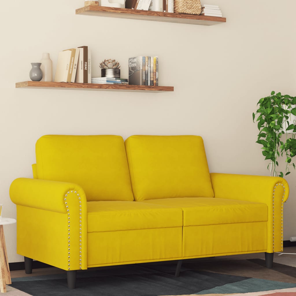 Canapé à 2 places Jaune 120 cm Velours - XIOS