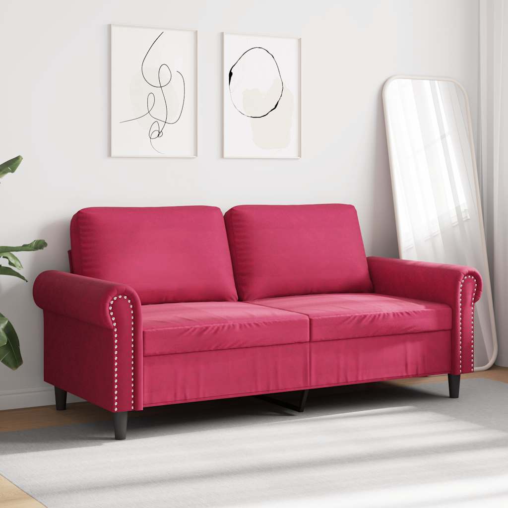 Canapé à 2 places Rouge bordeaux 140 cm Velours - XIOS