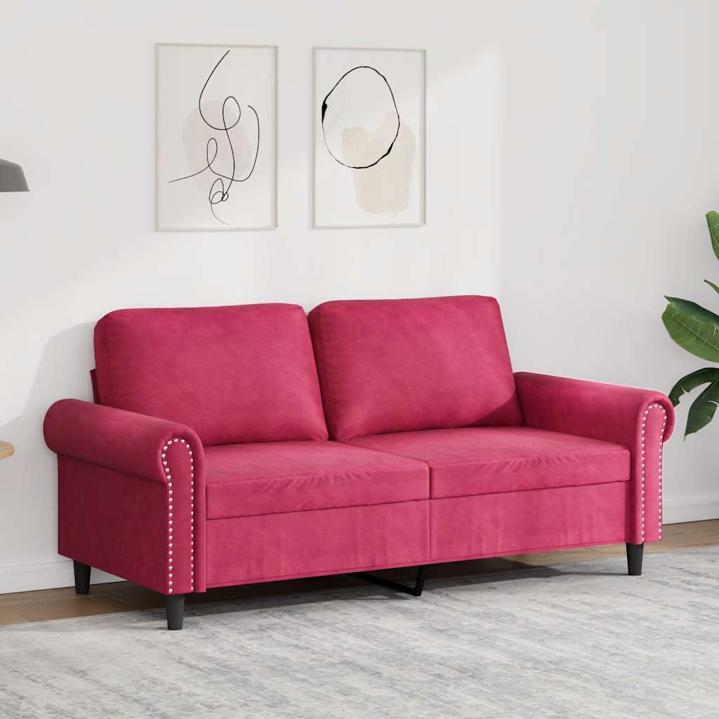 Canapé à 2 places Rouge bordeaux 140 cm Velours - XIOS