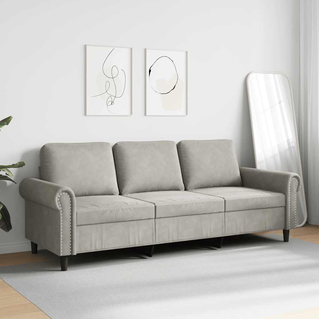 Canapé à 3 places Gris clair 180 cm Velours - XIOS