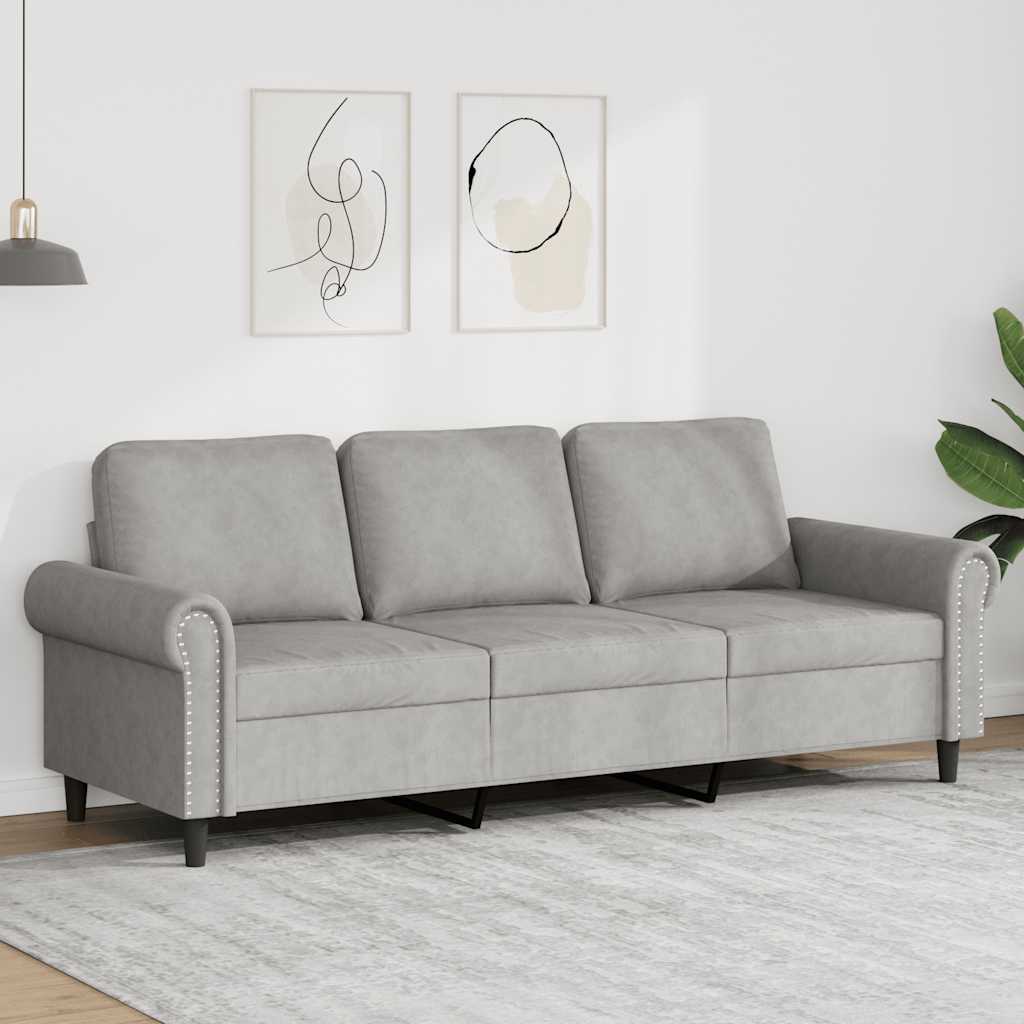 Canapé à 3 places Gris clair 180 cm Velours - XIOS