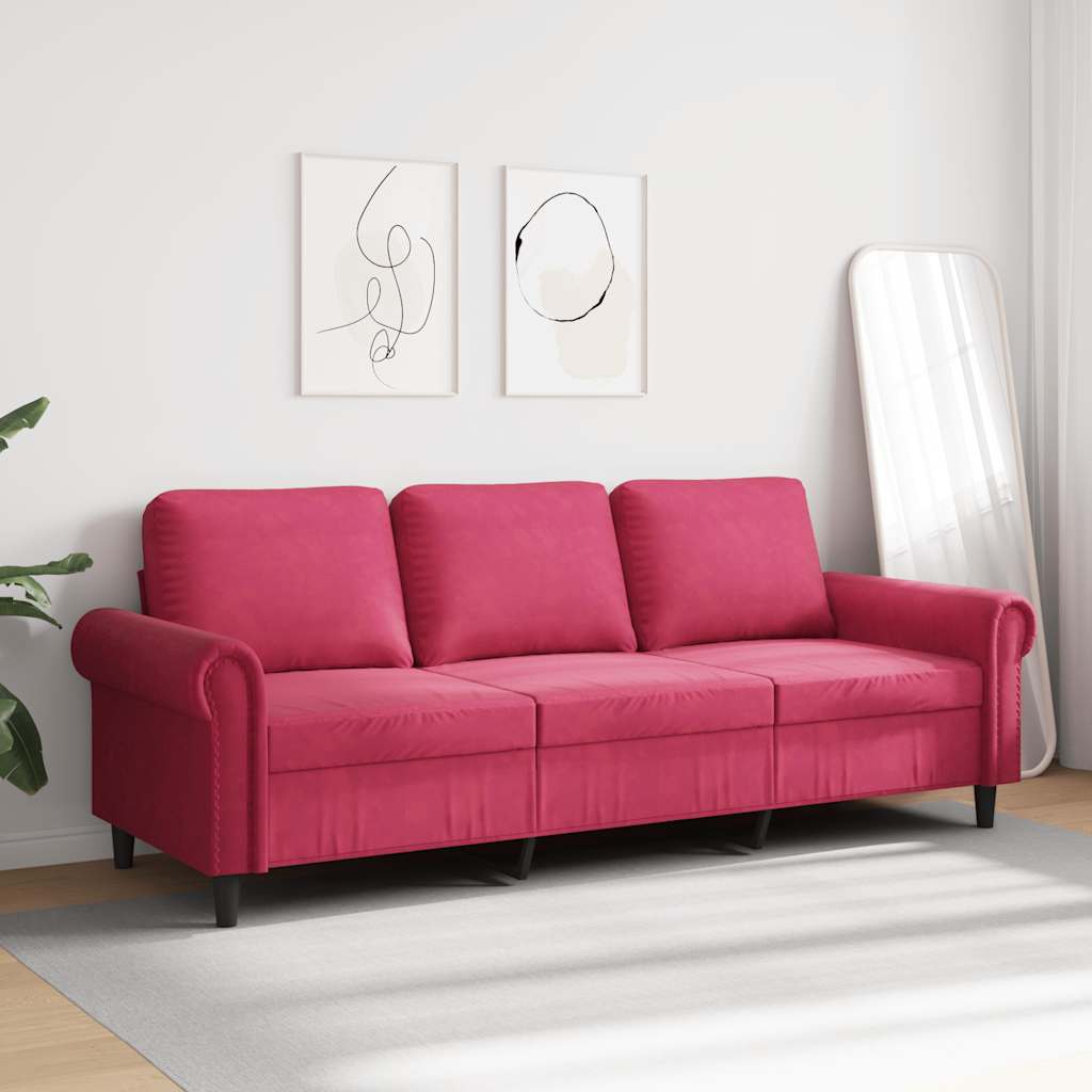 Canapé à 3 places Rouge bordeaux 180 cm Velours - XIOS