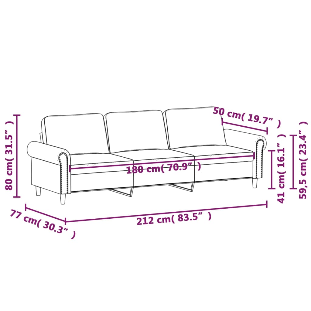 Canapé à 3 places Rouge bordeaux 180 cm Velours - XIOS